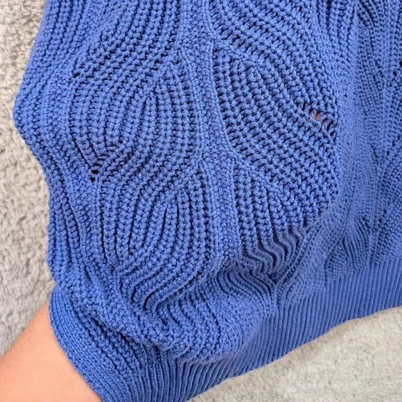 Talbots Chevron Pointelle Cable Knit Draped Poncho XS/S Blue Sleeveless - Picture 8 of 8